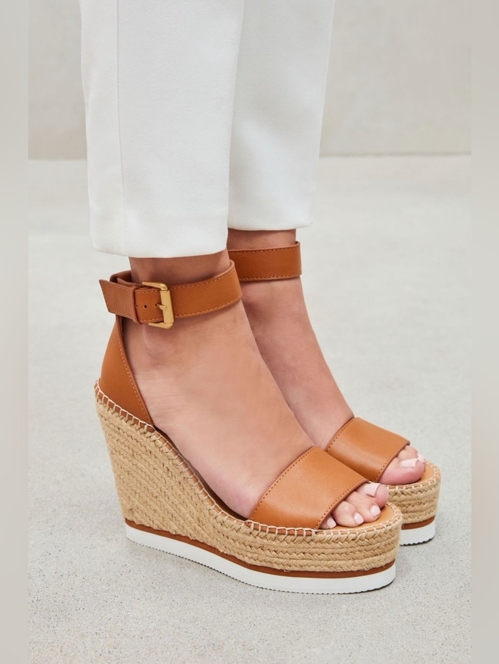 See By Chloe Glyn Espadrille Platform Wedge Leather Sandals Sz 40 BNWB - Picture 3 of 14